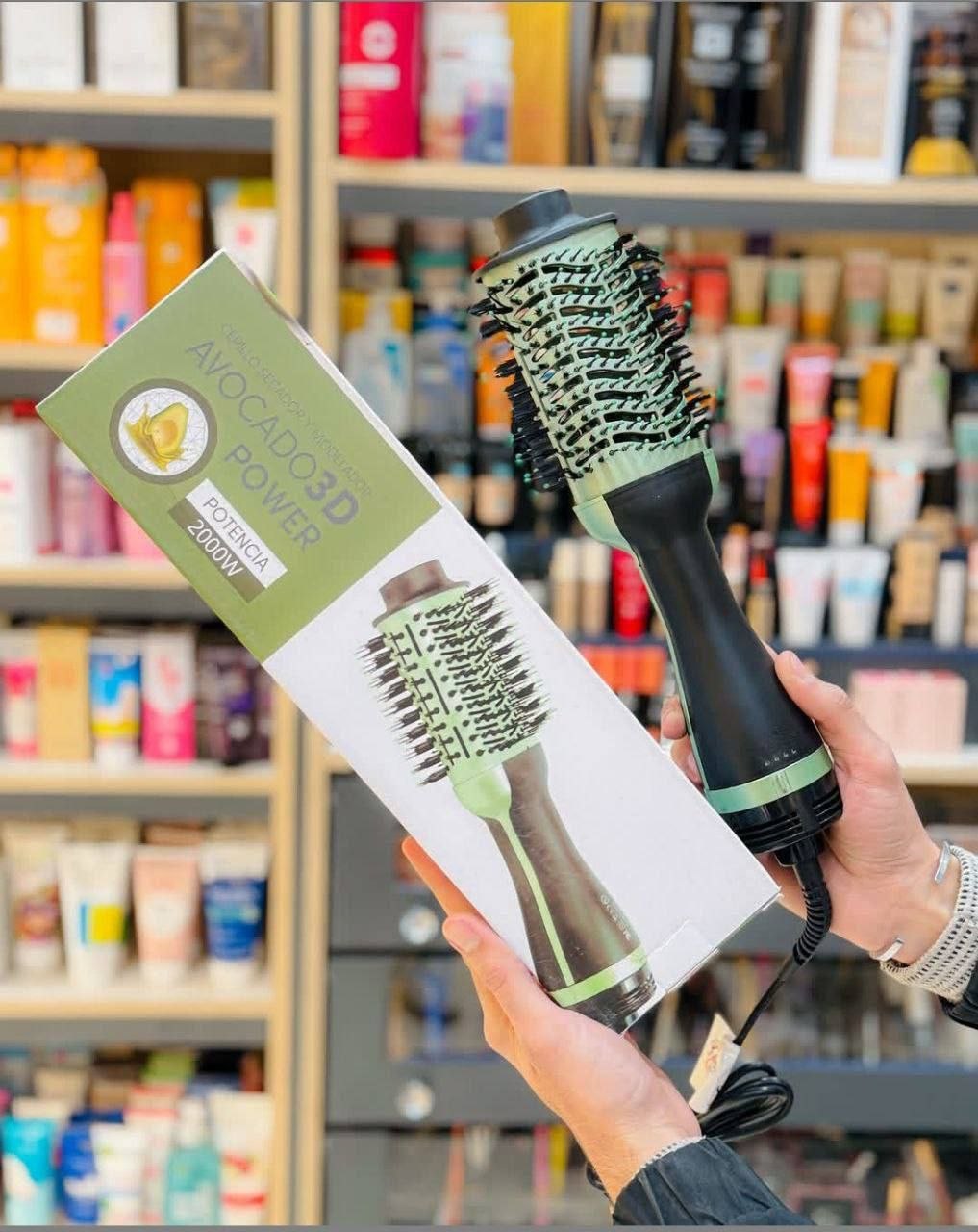 فرشاة تصفيف الشعر بالهواء الساخن ثلاثية الأبعاد من أفوكادو - فرشاة بقوة 2000 واط لتنعيم الشعر وتكثيفه، لتجفيف سريع وتصفيف احترافي