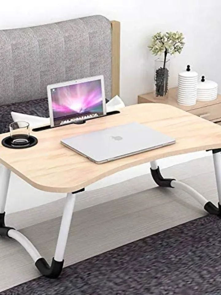 طاولة كمبيوتر محمول خشبية قابلة للطي، طاولة دراسة، مكتب كمبيوتر